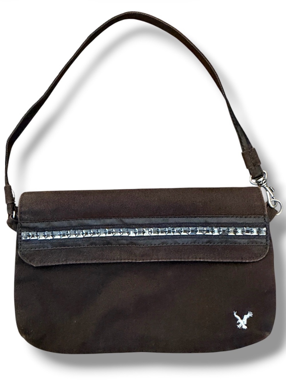 VTG American Eagle Brown Rhinestone Small Bag Y2K Beaded Flap Purse